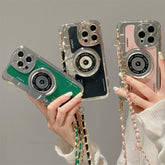 Luxury 3D Camera Plating Phone Case with Crossbody Chain  For iPhone